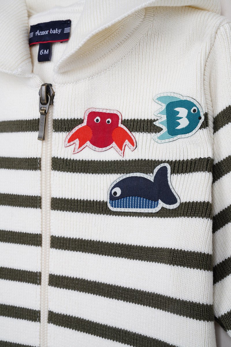Cardigan rayé zippé Baby - coton et laine