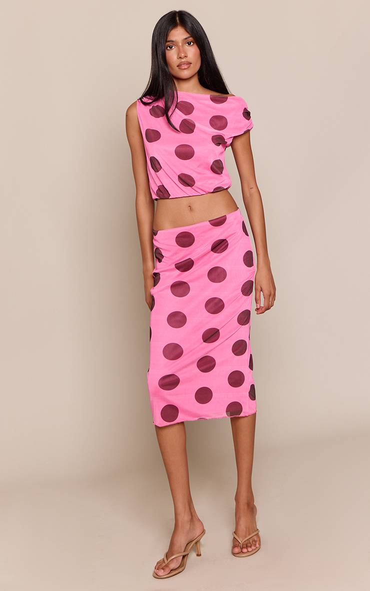 Rose Mini-jupe En Mesh À Pois Avec Détail Drapé