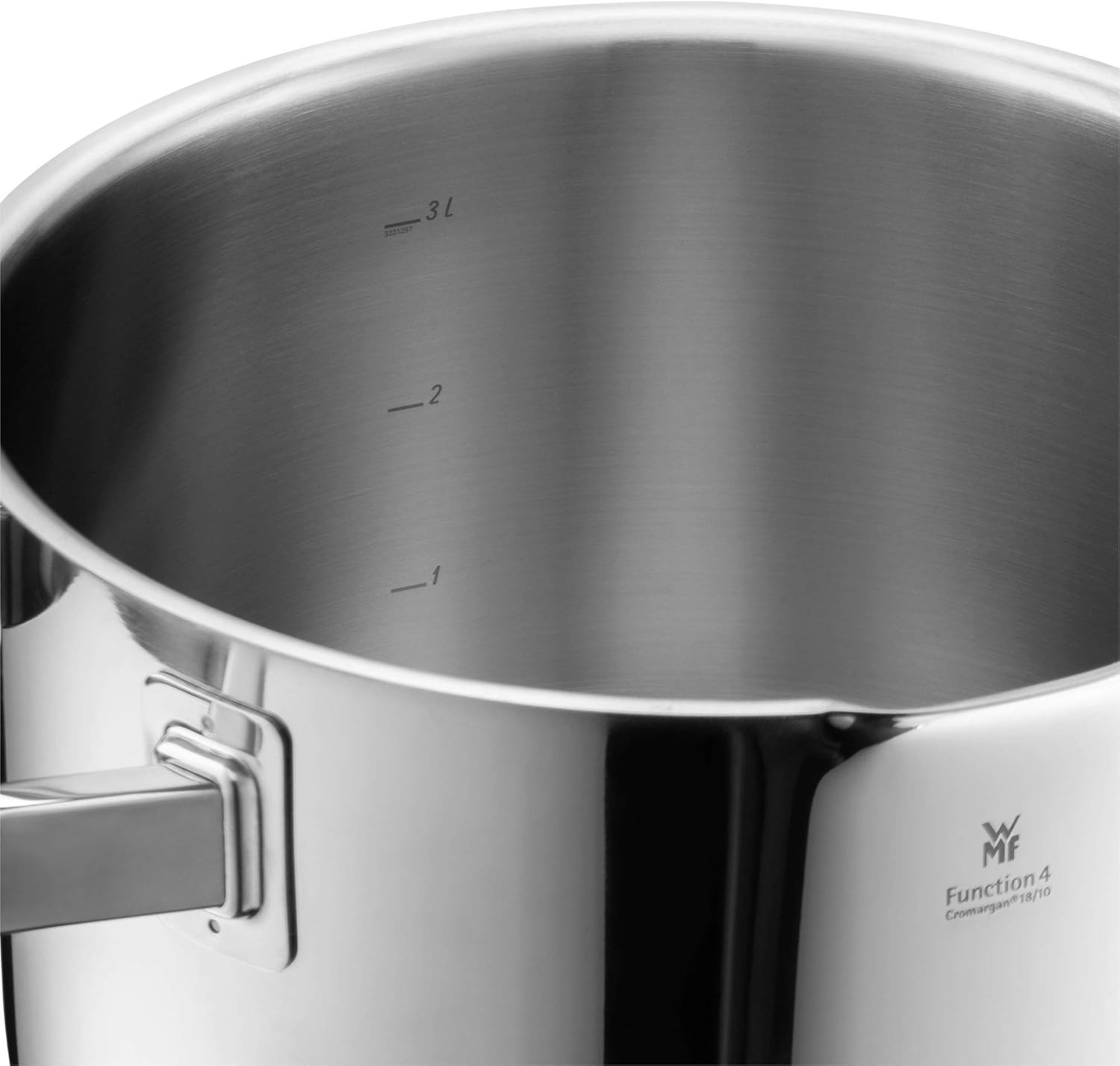 WMF Function 4 Kochtopf klein 20cm, Glasdeckel, Bratentopf Induktion 2,5l, Cromargan Edelstahl poliert, 4 Abgießfunktionen, Innenskalierung, rot