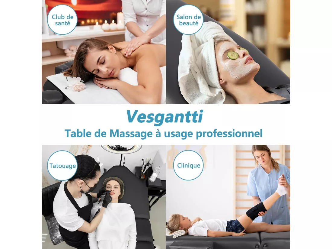 Table de massage Canapé Pliante Aluminium 3 Zones Lit Professionnel Cosmétique Esthetique Hauteur Réglable avec Housse de Transport - Noir
