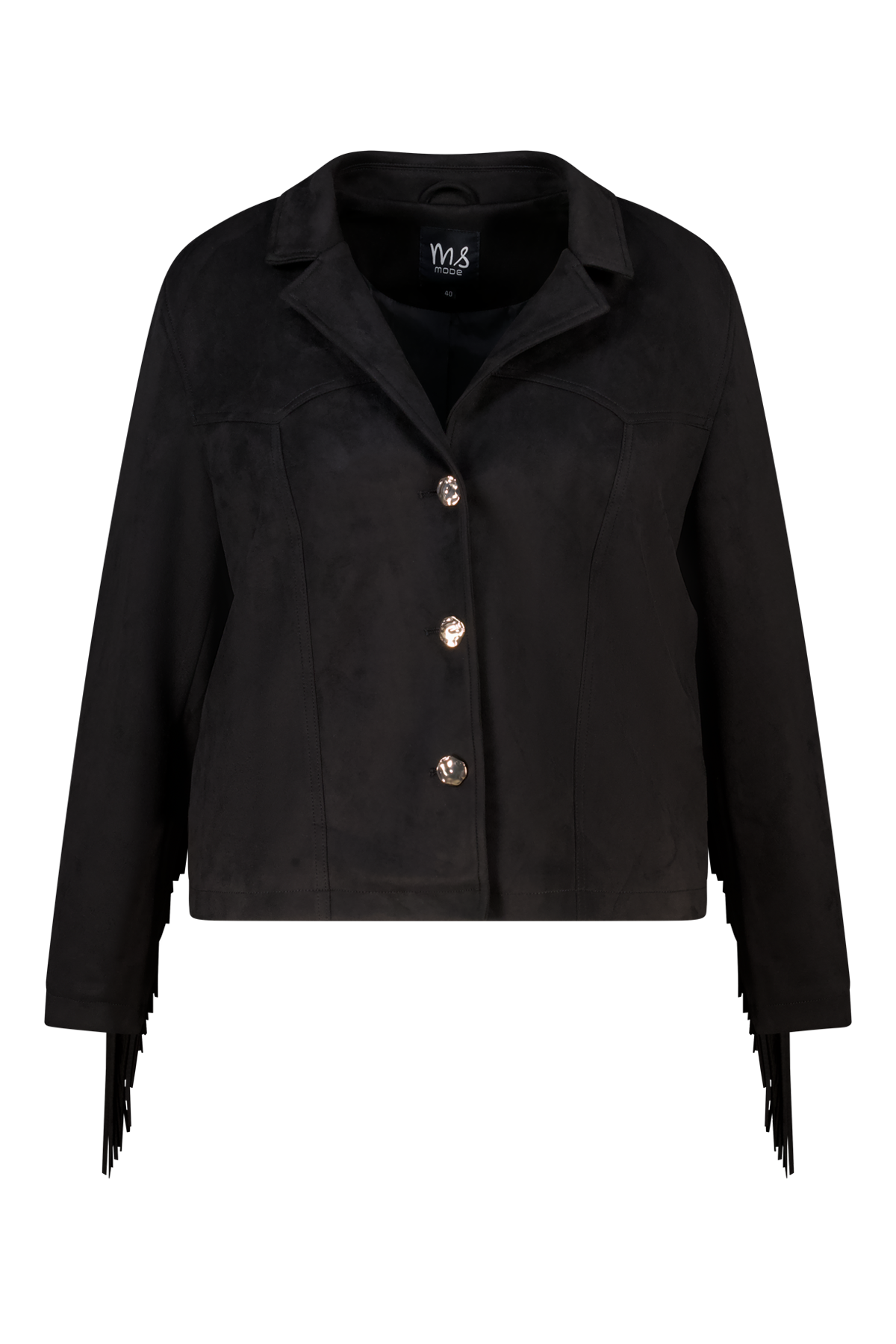 Suèdine jacket met franjes Zwart