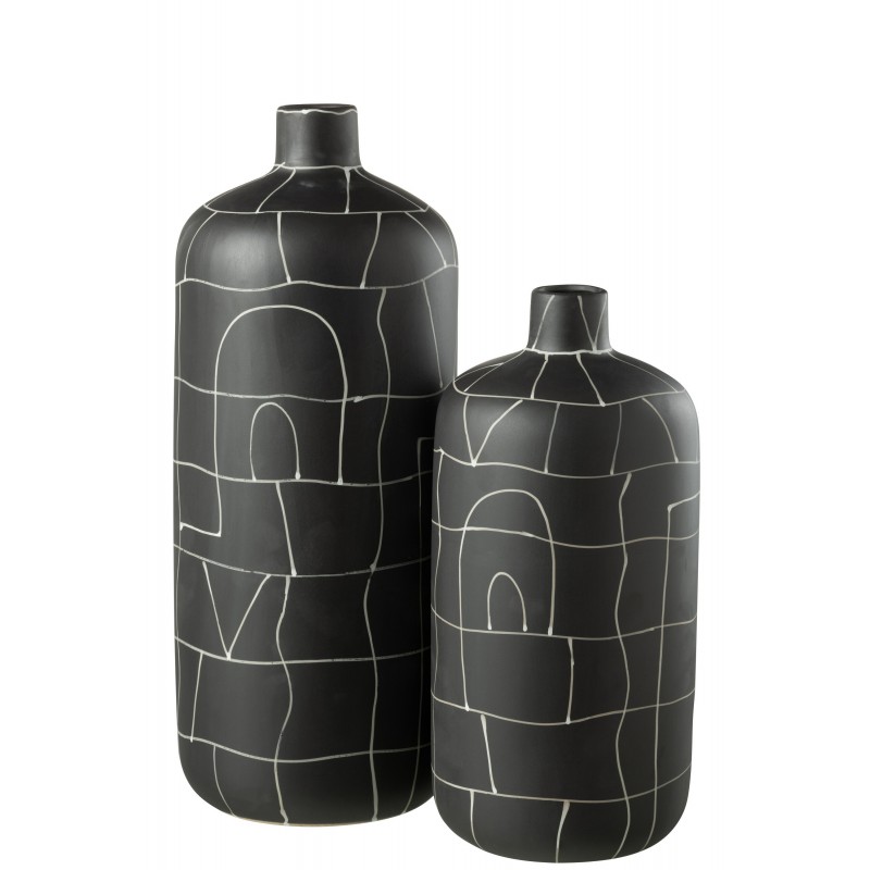 Vase rond à traits en céramique noir 19x19x37 cm