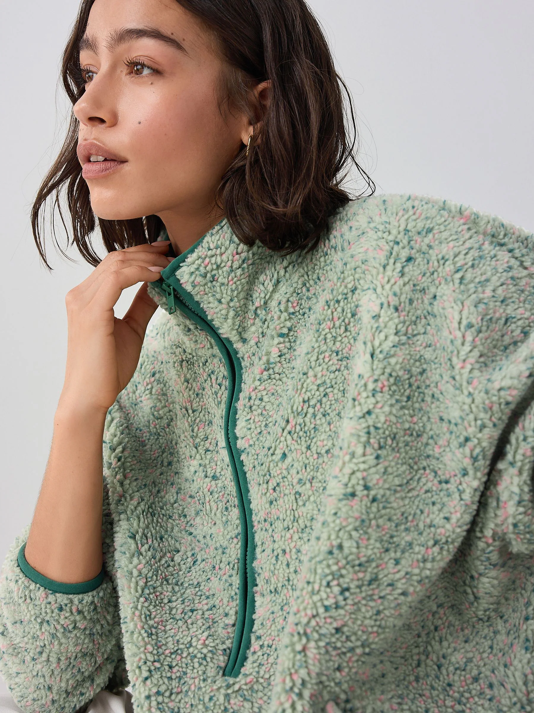 Blauwgroen - Teddy borg fleece sweatshirt met kwart rits
