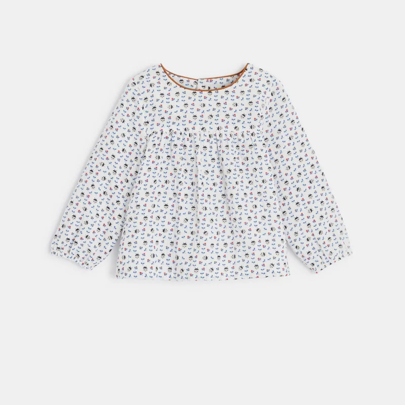 Blouse gaze de coton coccinelles et fleurs bleue bébé fille Bleu