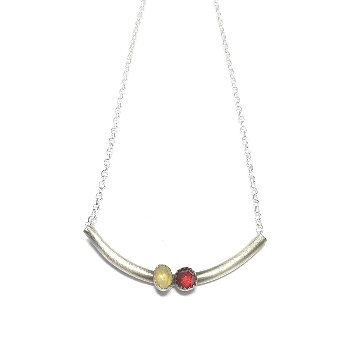 Collier Duo Grenat Et Labradorite Argent 925