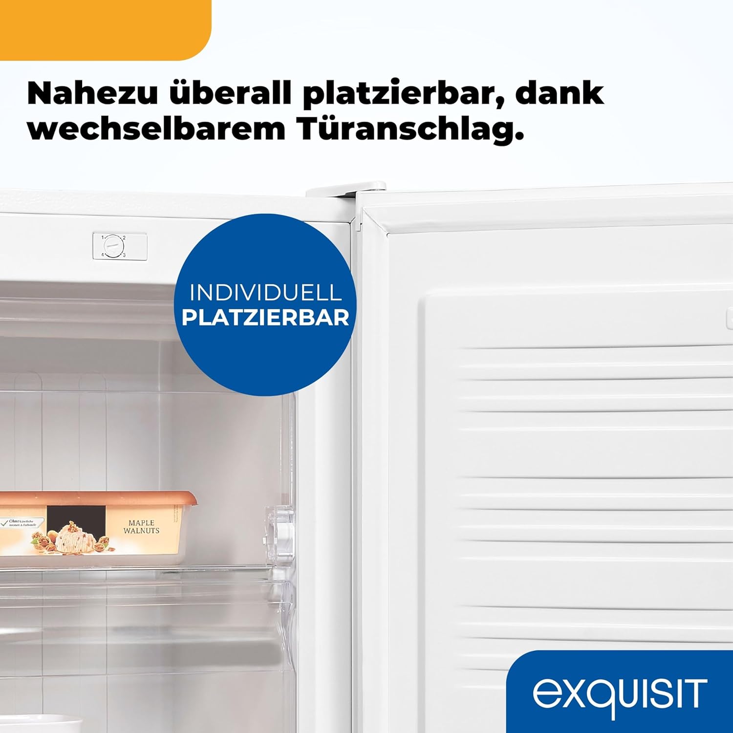 Exquisit Gefrierschrank | 63 l Nutzinhalt, Energieeffizienzklasse E, 39 dB(A) | kompakte Bauform, 4-Sterne-Gefrieren, manuelle Temperaturregelung, wechselbarer Türanschlag | GS5111-330E weiss