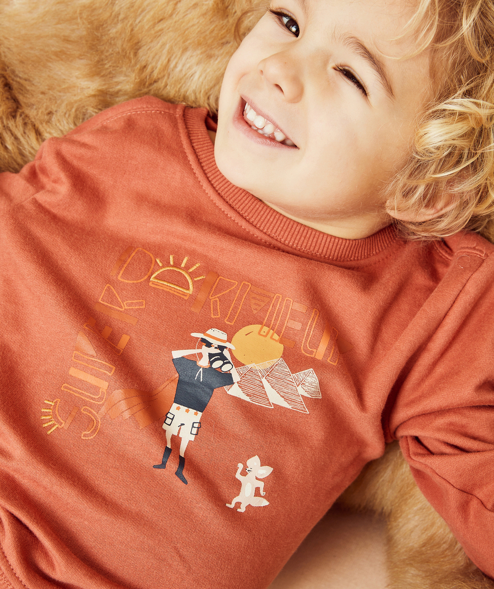 PYJAMA GARÇON EN FIBRES RECYCLÉES ORANGE ET GRIS THÈME ÉGYPTIEN