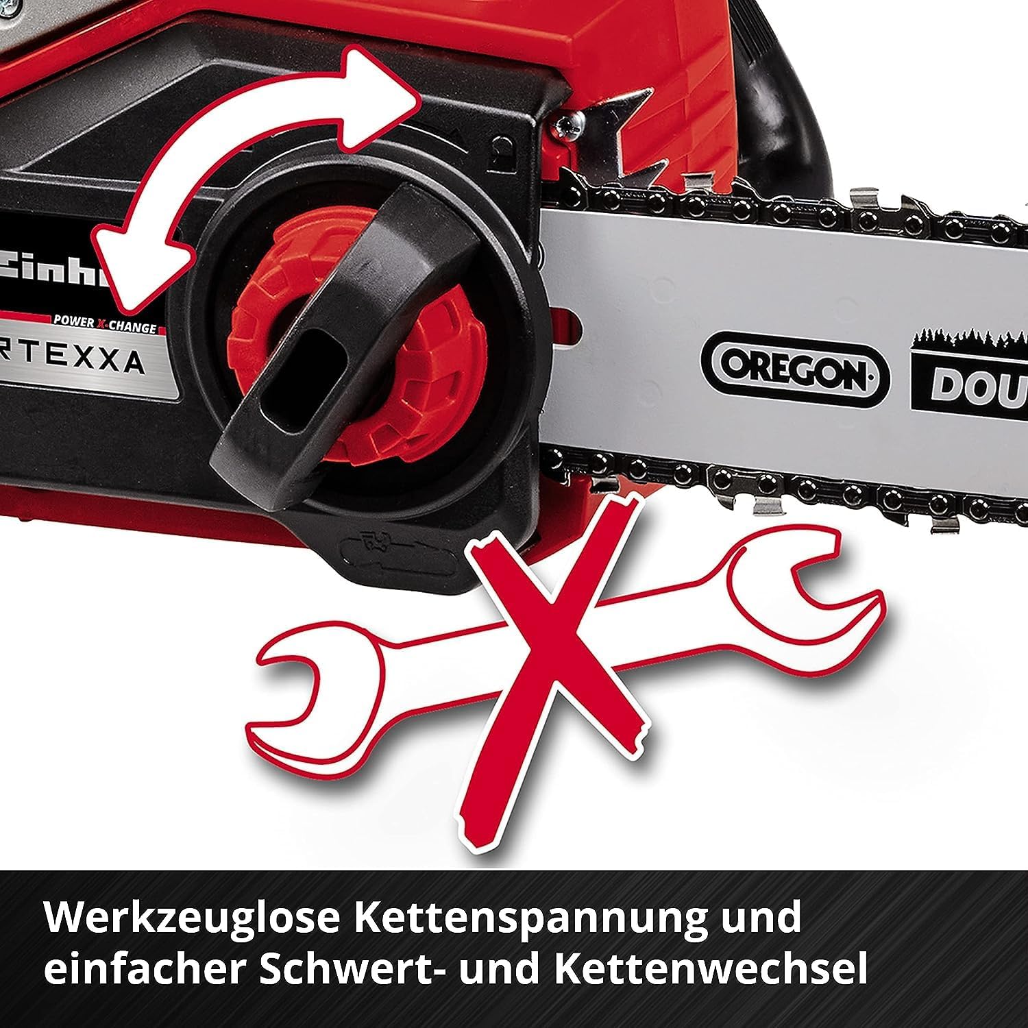 Einhell Akku-Kettensäge FORTEXXA 18/30 Power X-Change (Li-Ion, 18V, bürstenloser Motor, 30 cm Schwert, max. 4.300 min-1, ohne Akku & Ladegerät), Rot/Schwarz