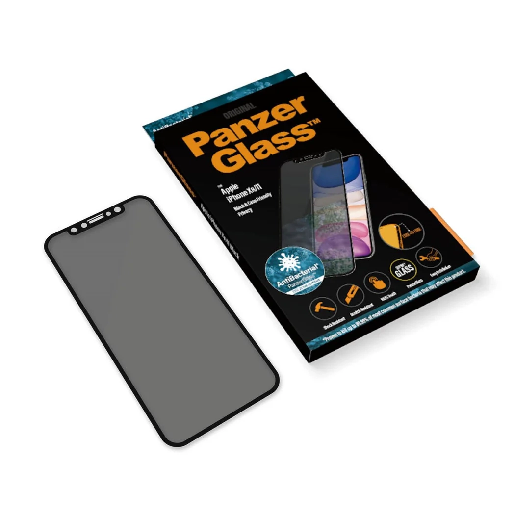 iPhone 11 / iPhone Xr Antibakterielle Privacy Panzer Glas Displayschutz mit Rahmen (P2665)