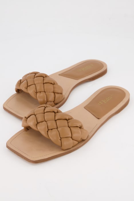 Leder-Pantolette, Lamm-Nappaleder, Flecht-Riemen