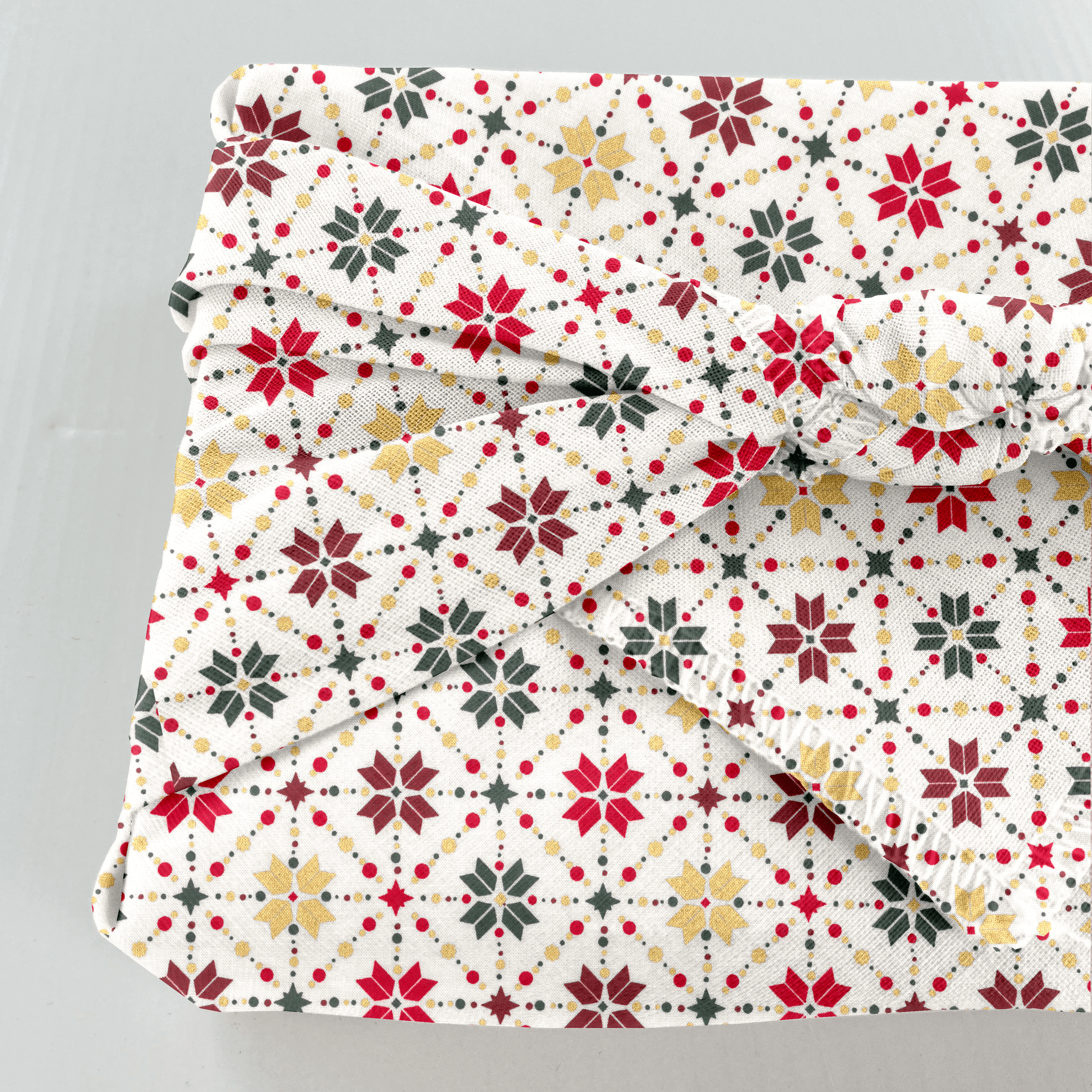 Furoshiki Grand 73 X 73 Cm Ex2318 Géometrique Scandinave Or Écru