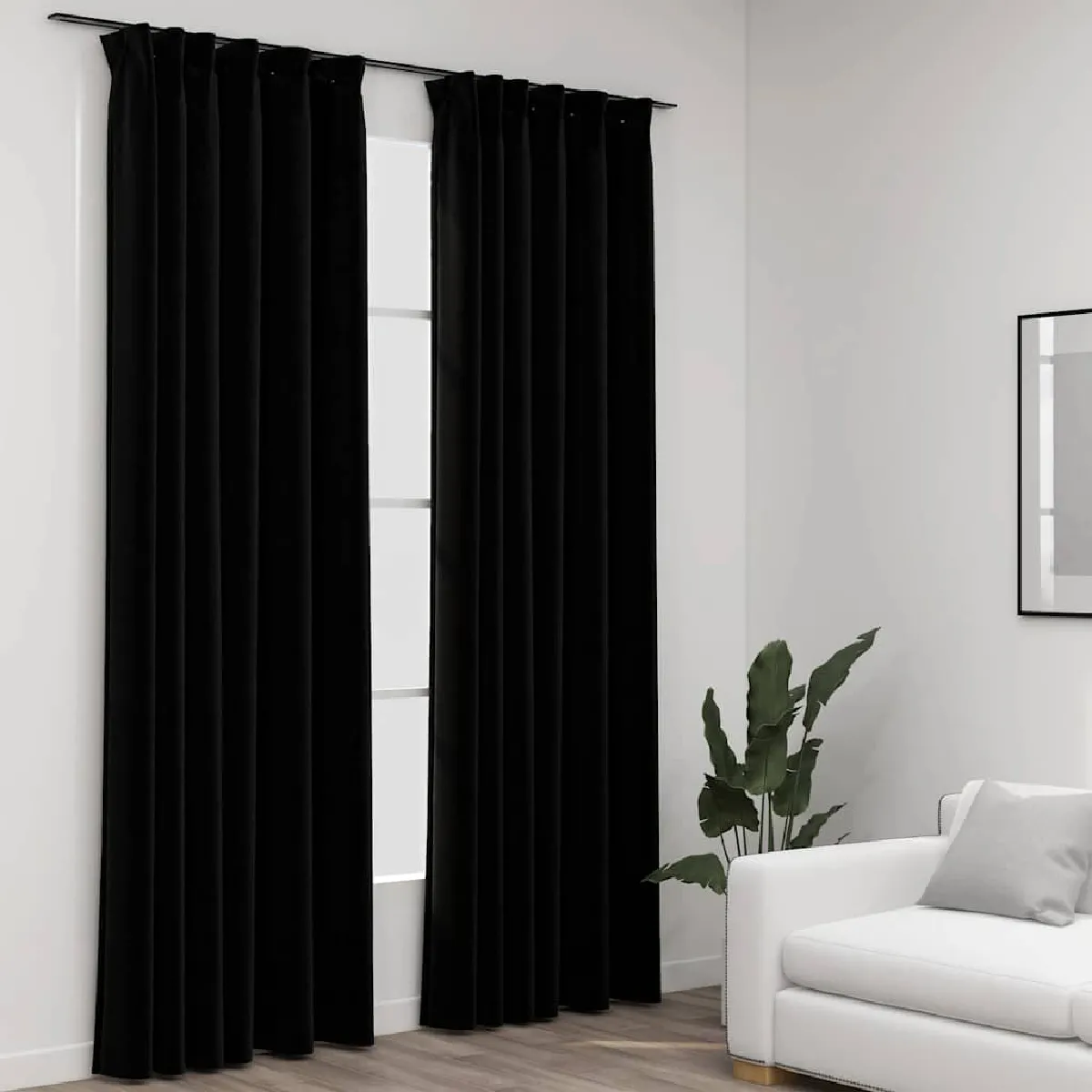 vidaXL Rideaux Ocultants Aspect Lin Noir