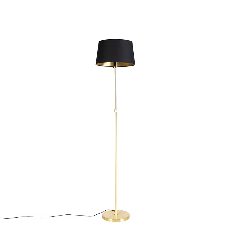 Vloerlamp goud/messing met zwarte kap 35 cm verstelbaar - Parte