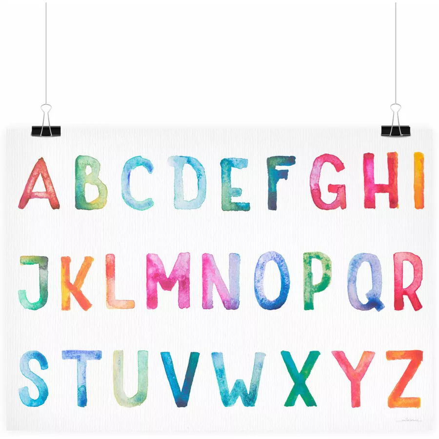 Nikima Poster Kinder Lernposter ABC Watercolor  - in 3 Größen bunt