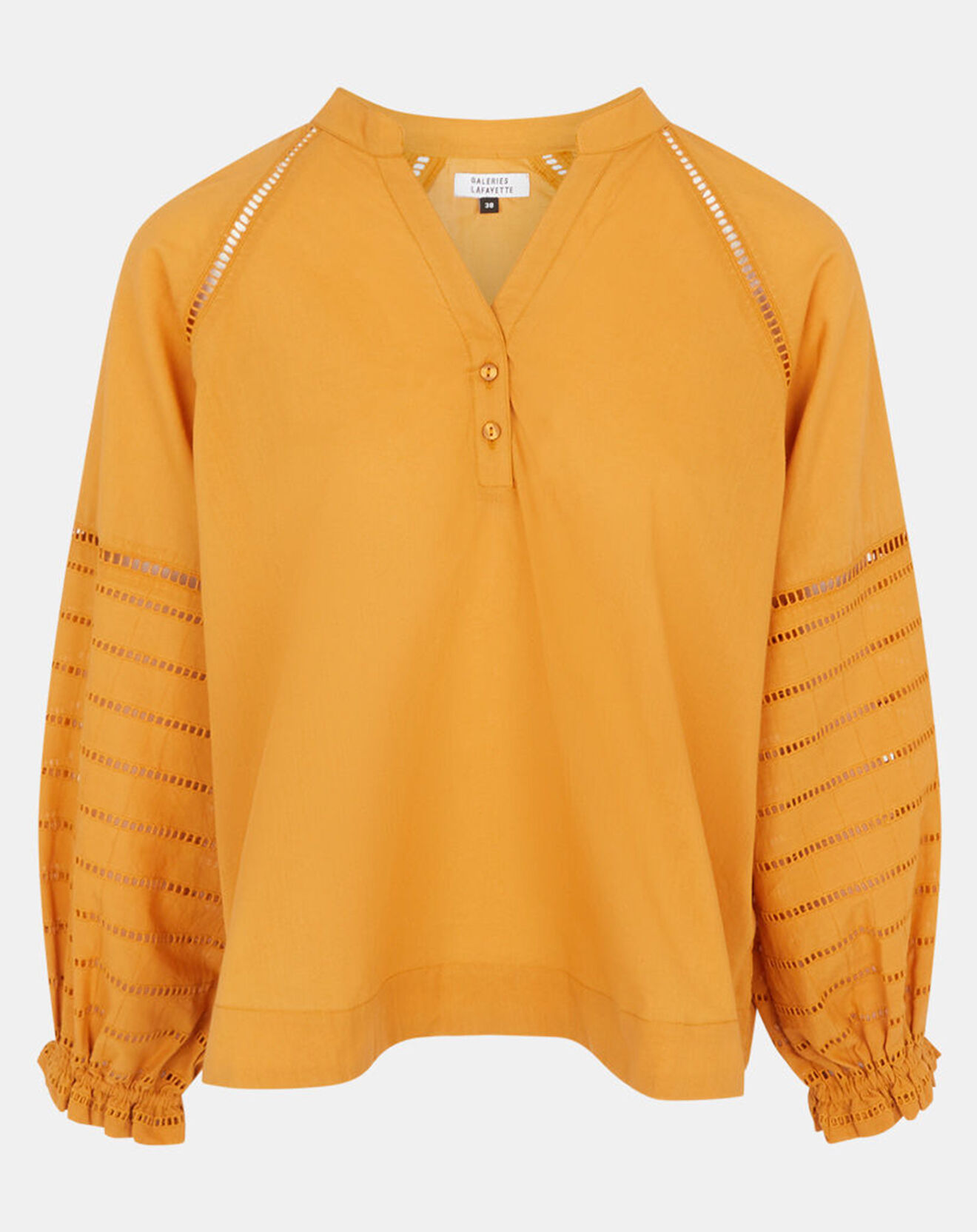 Galeries Lafayette Blouse ample en Coton Ramos broderie jaune foncé