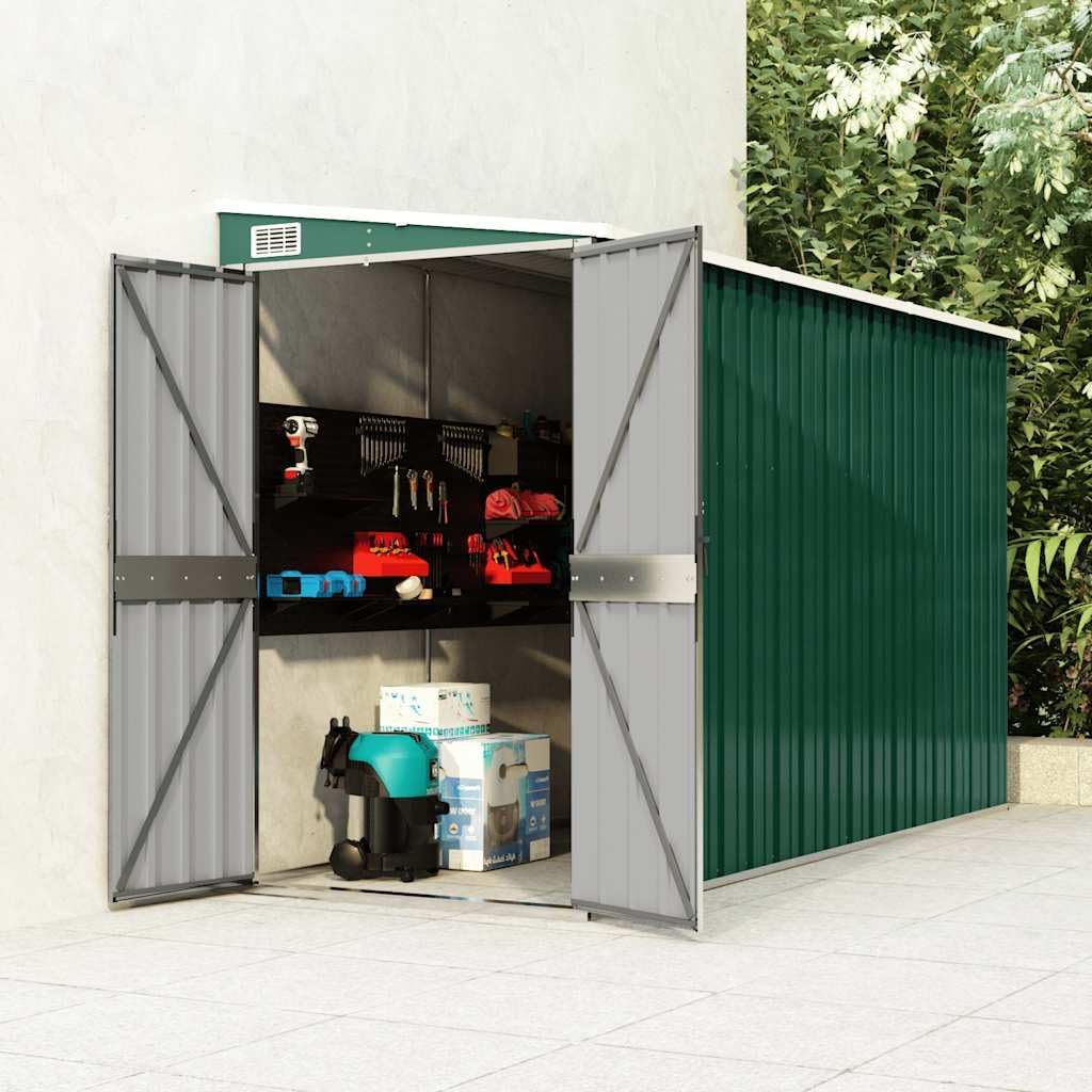 vidaXL Wand Geräteschuppen Kunststoffgriff mit Sperrfunktion Gerätehaus Gartenhaus Gartenschuppen Schuppen Grün 118x288x178cm Verzinkter Stahl