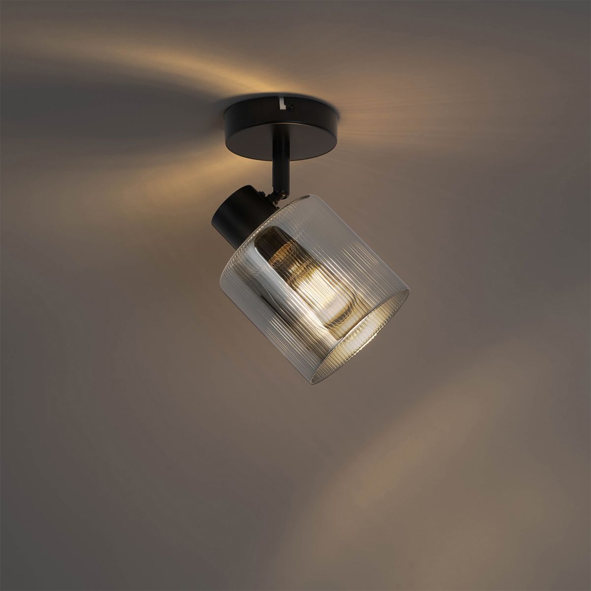 Art Deco plafondspot zwart met smoke glas verstelbaar - Laura