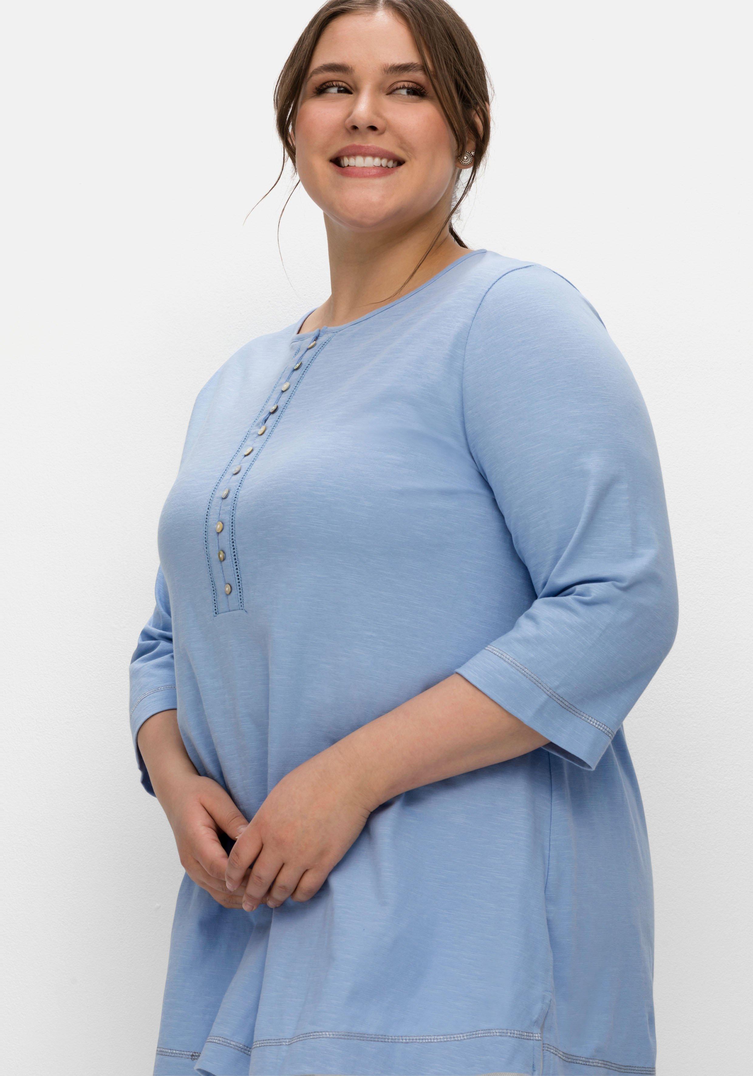 Shirt mit 3/4-Arm und Knopfleiste, aus Flammgarn