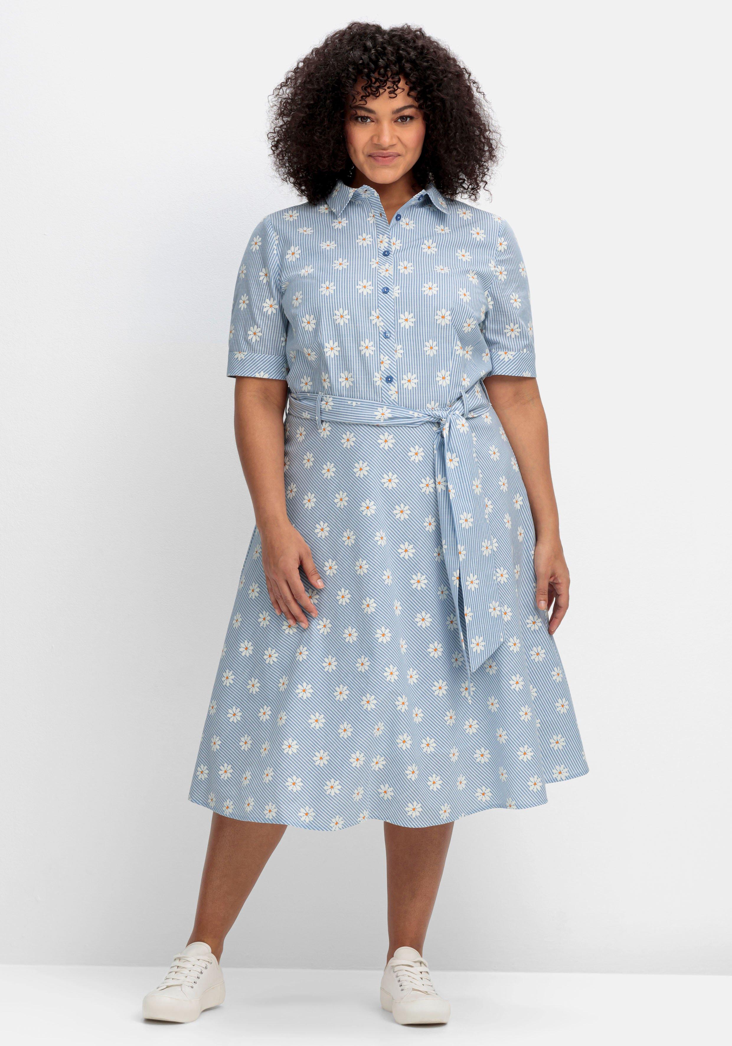 Hemdblusenkleid mit Streifen und Blütenprint