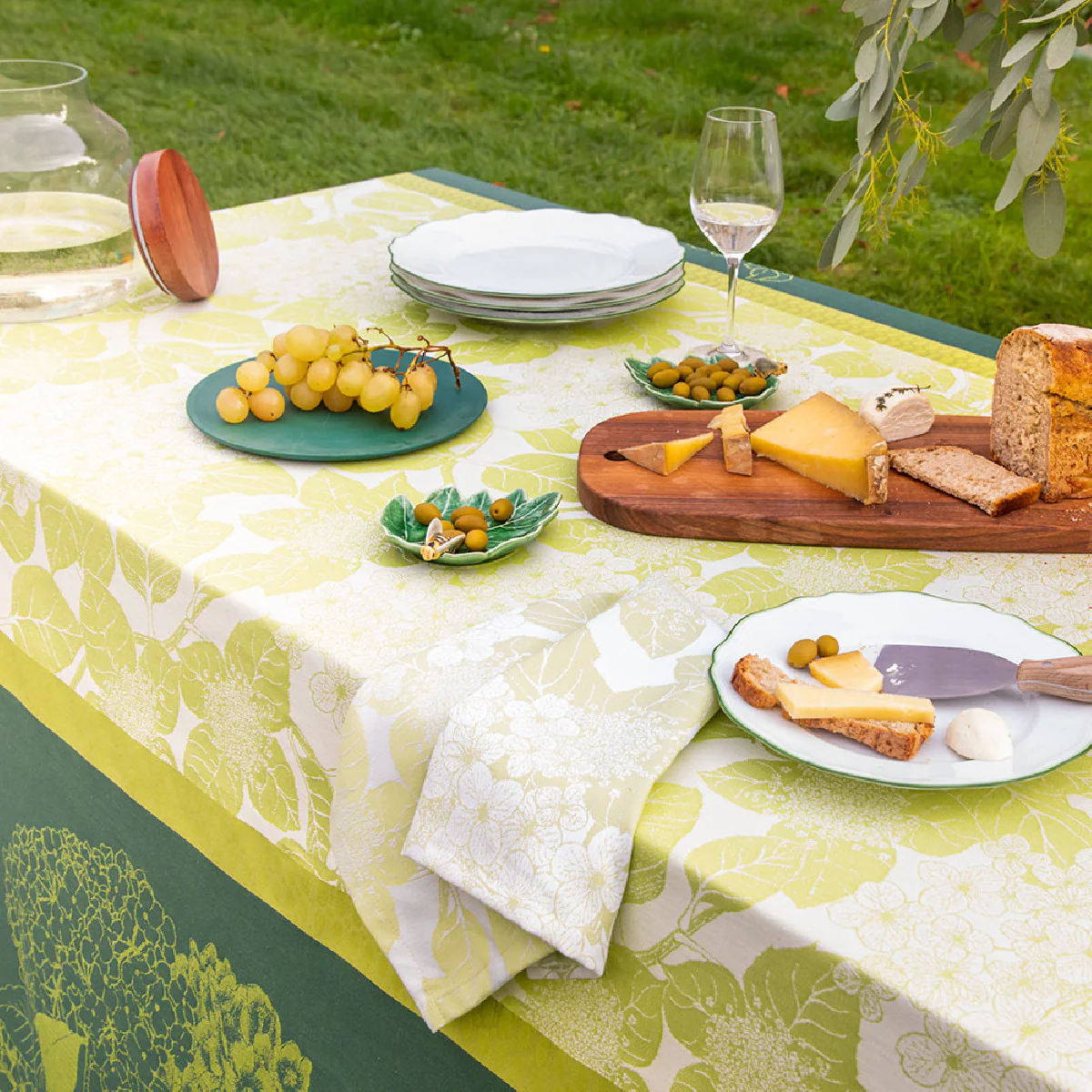 Nappe enduit imperméable pur coton vert 175x250 Garnier Thiebaut