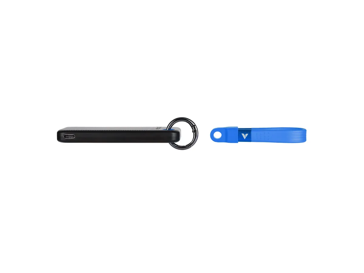 (2TB) Pocket SSD Externe SDD Festplatte USB C 3.2   Schlüsselanhänger mit Kabelbefestigung 10 Gbit/s (32195) - Schwarz / Blau
