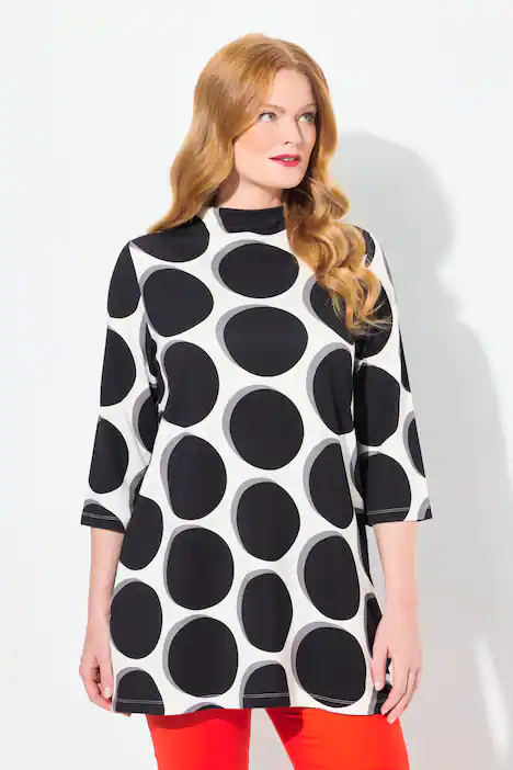 Sweatshirt, Punkte, A-Linie, Stehkragen, 3/4-Arm, schneeweiß