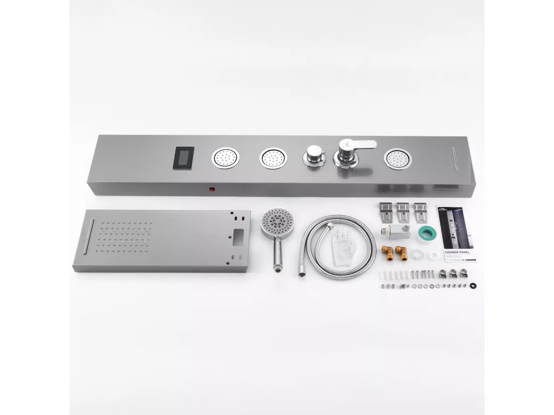 AURALUM MAX Panneau de Douche Colonne de Douche Hydromassante LED Panneau de Douche en Acier Inox Brossé avec 3 Jets de Massage pour Salle de bain