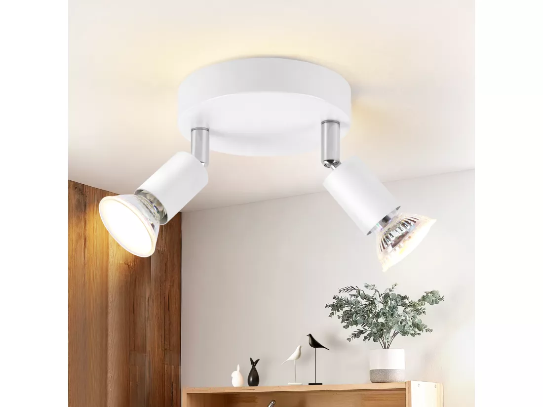 NETTLIFE Plafonnier LED GU10 -2 Spots de Plafond Ronde Moderne Spots de Plafond 350° pour Cuisines Couloir Chambre Salon - sans Ampoule Blanc