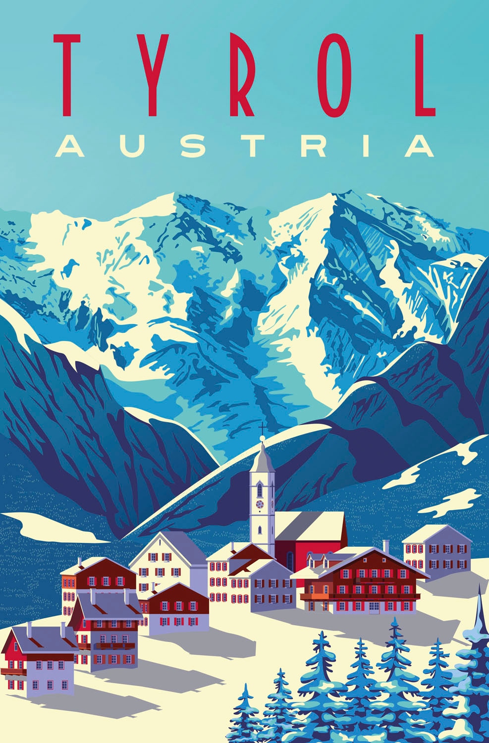 queence Metallbild »Tyrol« Berge & Alpenbilder | Schneeflocken | Schriftzug | Schriftzüge | Österreich 1 Stk. tlg. Stahlschilder