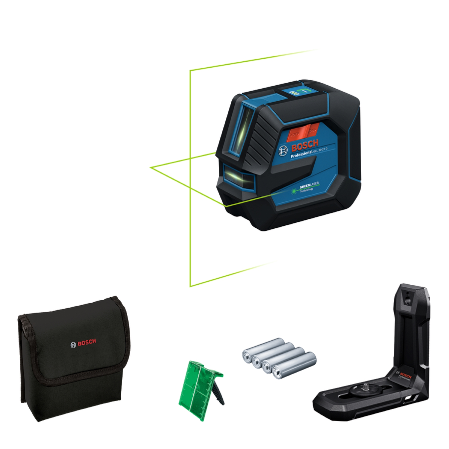 Bosch GLL 20-22 G Kruislijnlaser in tas - Groen - 20m - 2 lijnen - IP65