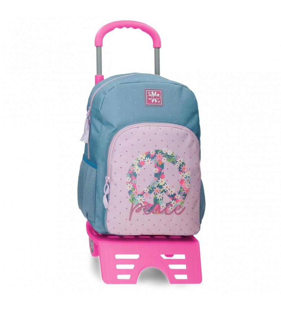 Roll Road Mochila Escolar Roll Road Peace con carro 40 cm azul, rosa