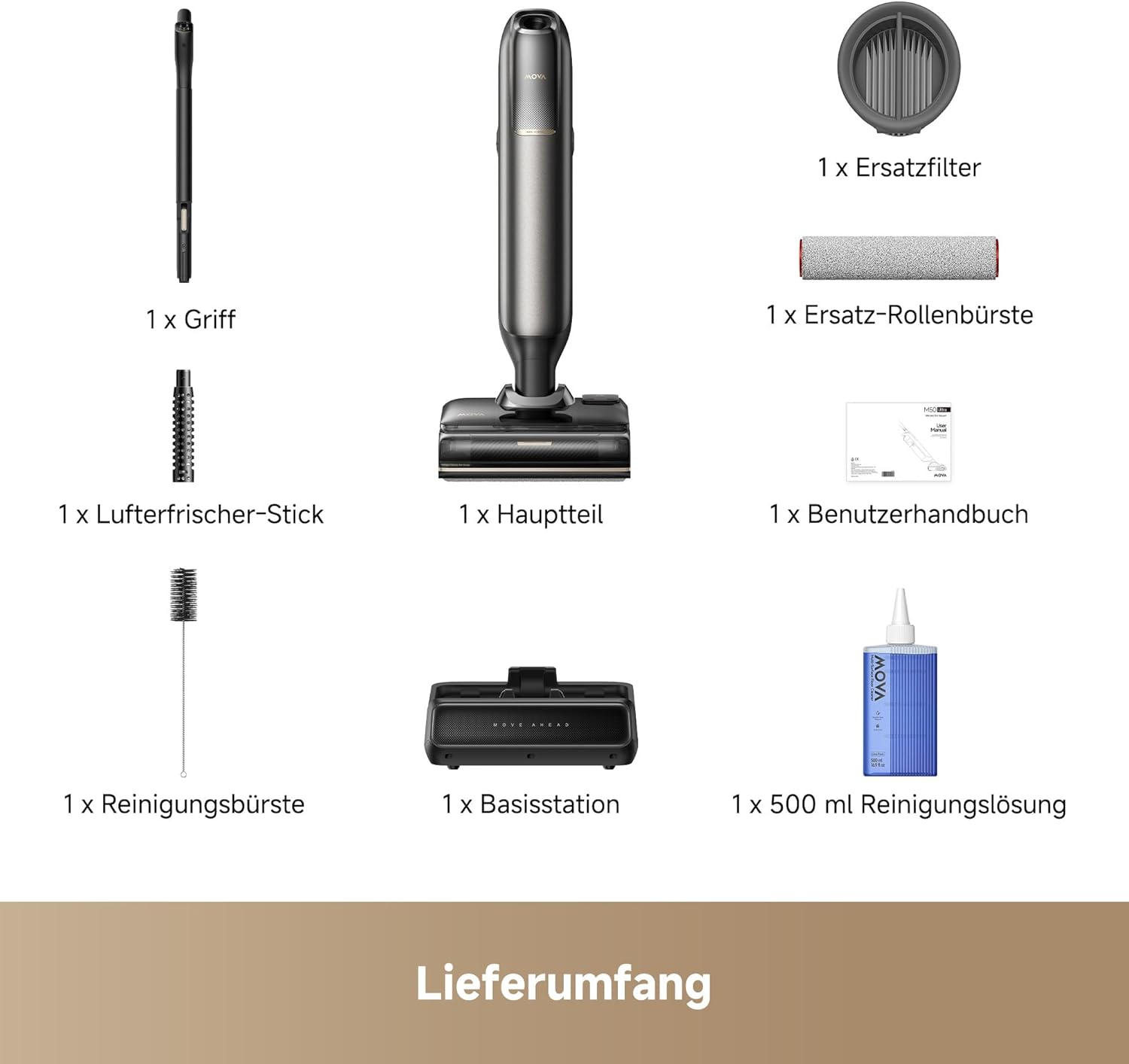 Mova M50 Ultra Nass- und Trockensauger, 22.000Pa, Roboterarm 0 Spalt, klappbarem und Ausziehbarem Griff,Antriebssystem für müheloses Gleiten,100°C Bürstenwäsche, 5min 90°C Trocknung