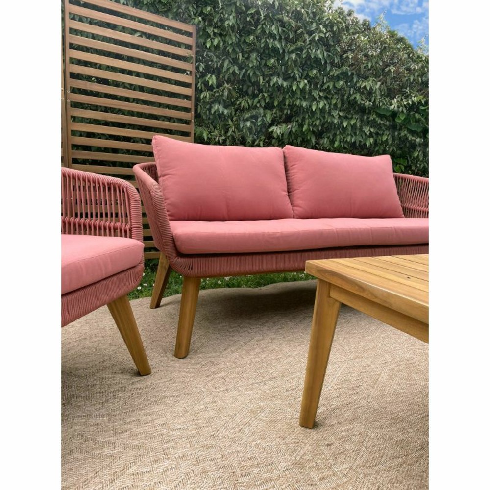 Salon de jardin mala en bois d'acacia 5 places corde coussins terracotta