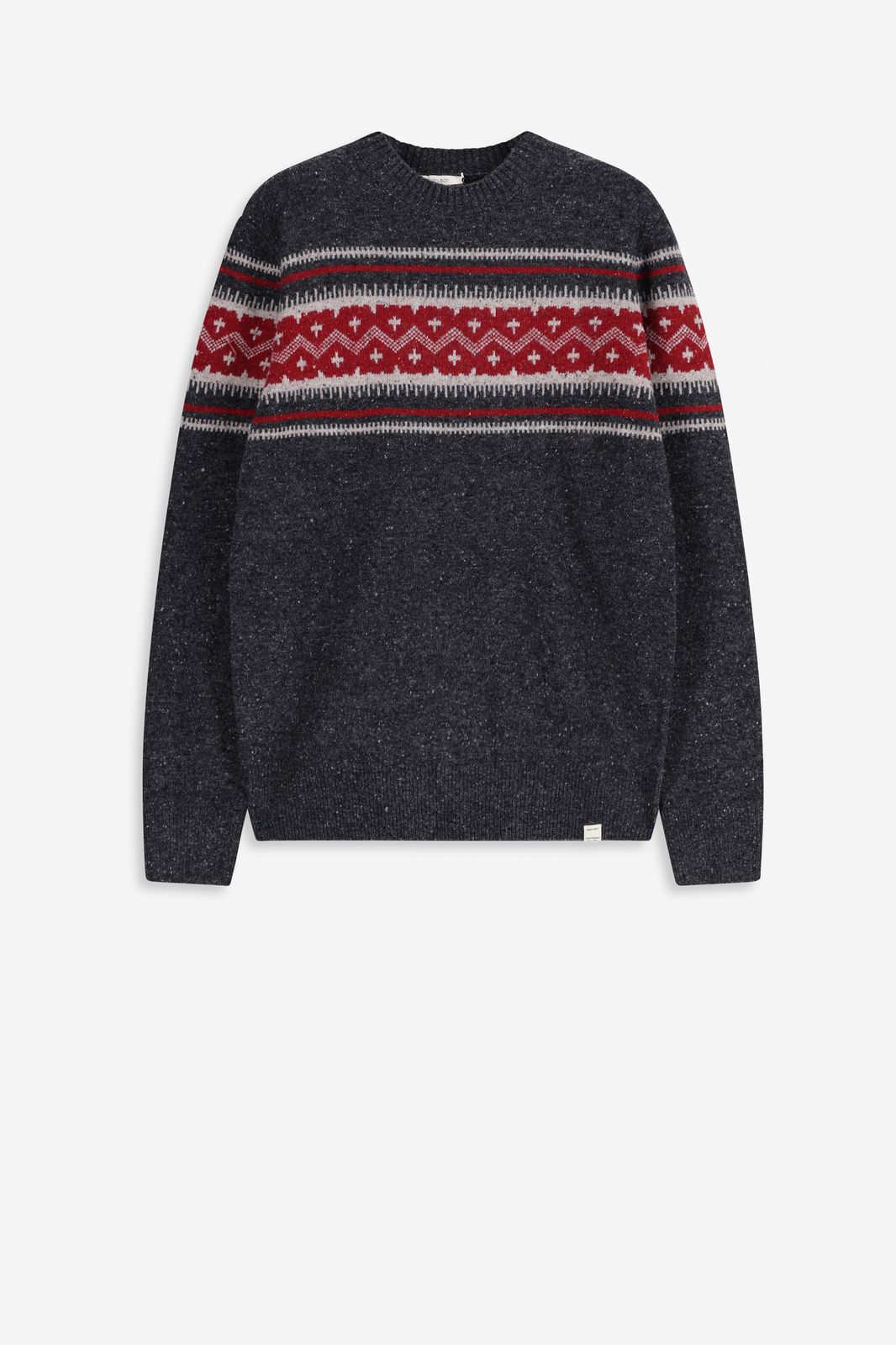 Donkergrijze wollen trui met jacquard print
