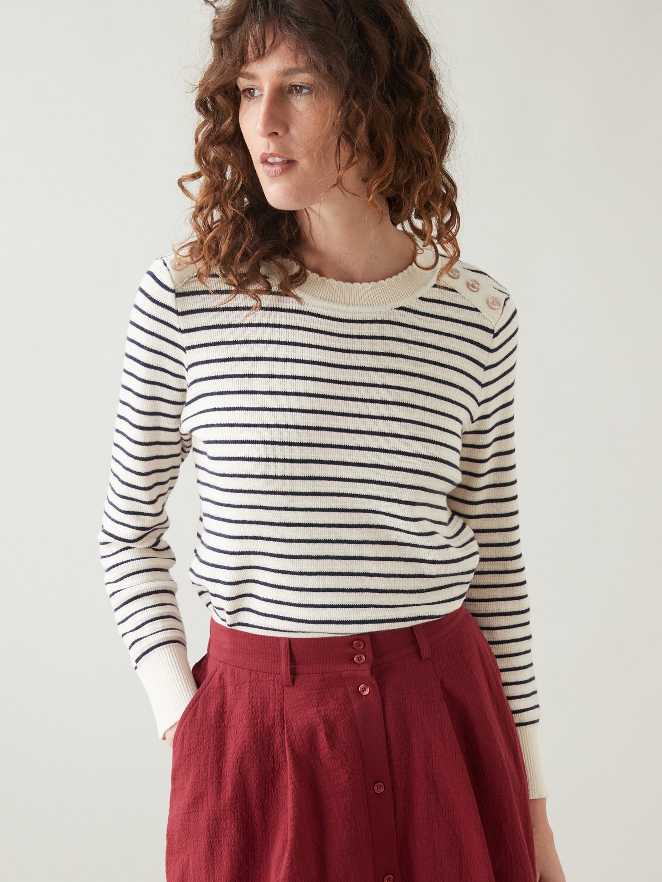 Pull marin coton et cachemire femme