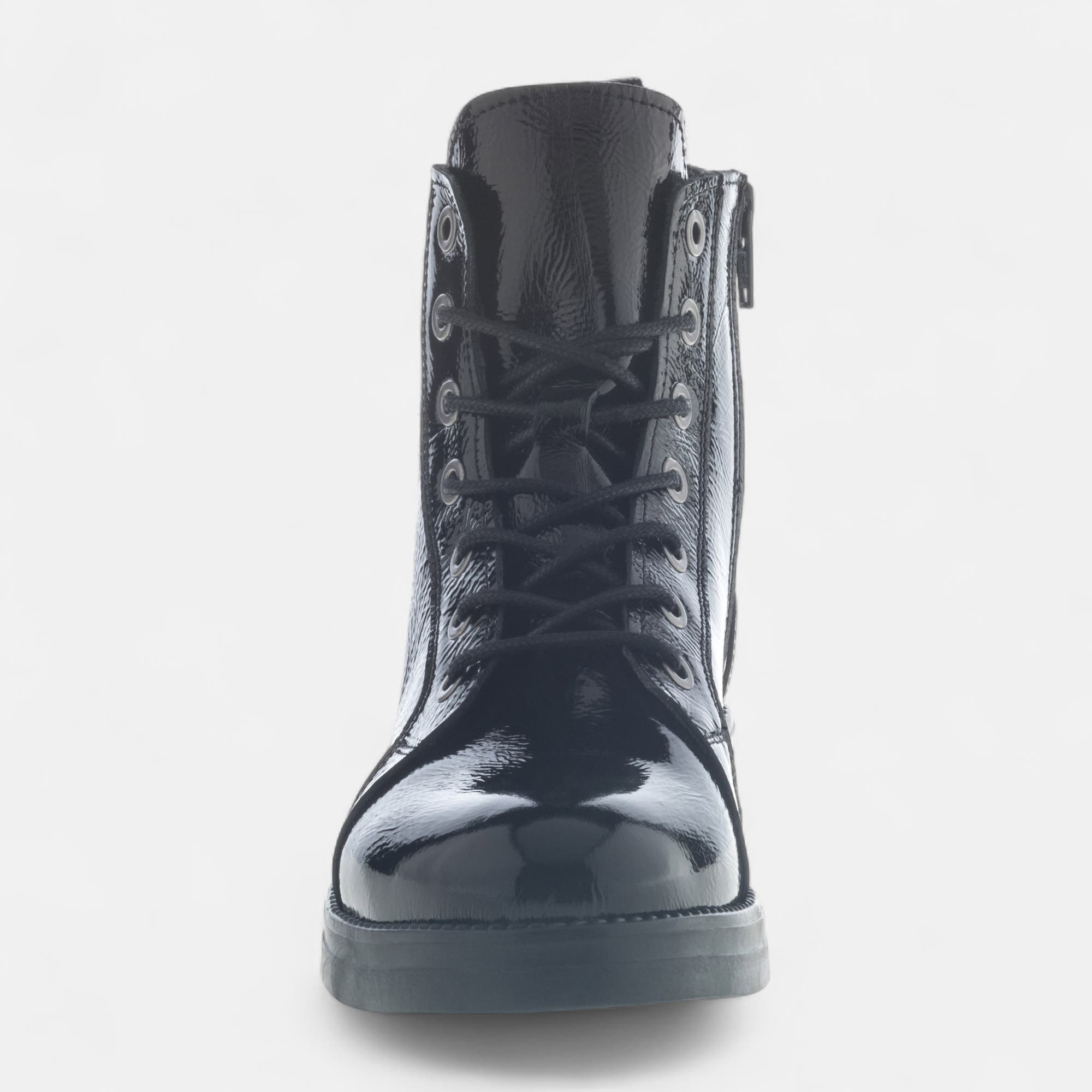 Bottines à lacets Femme en cuir noir vernis