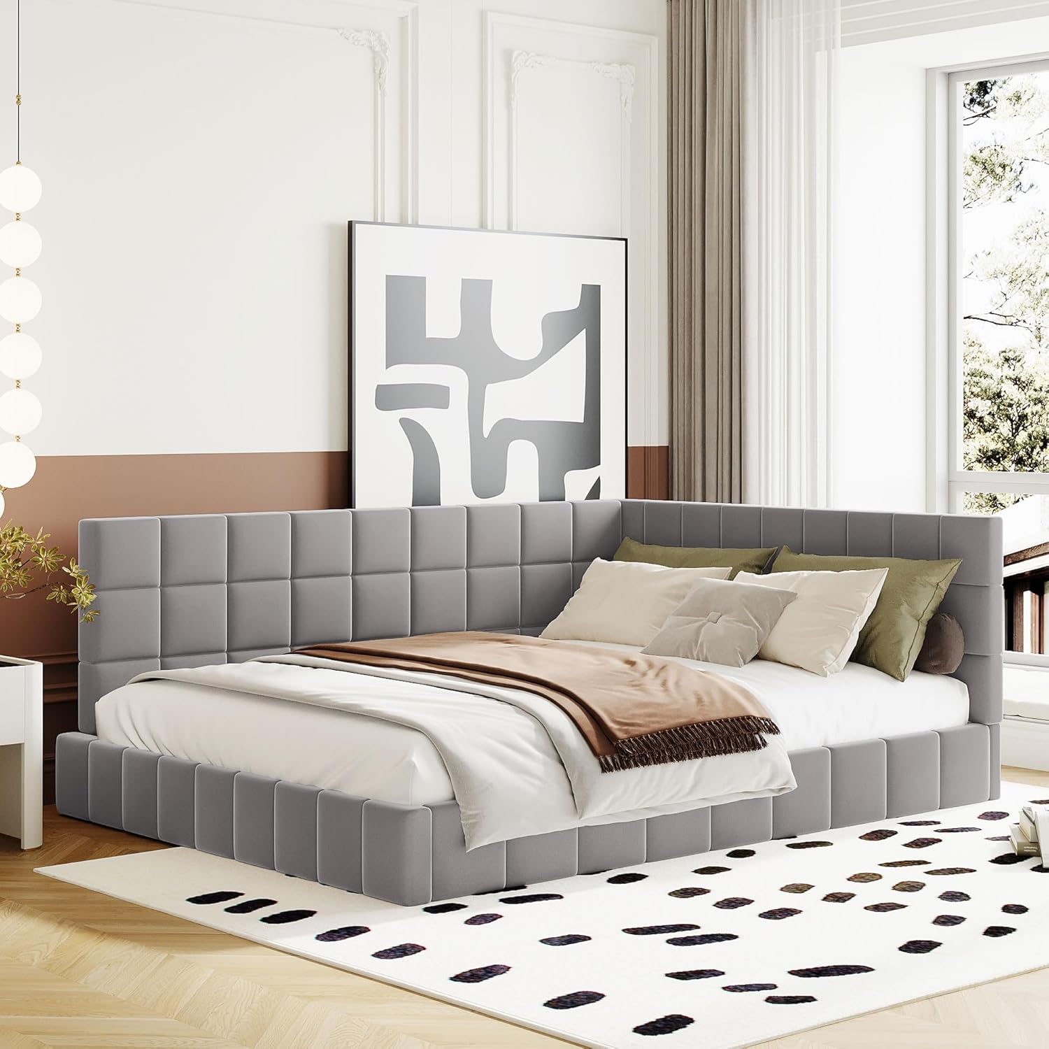 Polsterbett Schlafsofa 140x200, Doppelbett mit Lattenrost, Daybett Tagesbett Jugendbett Kinderbett Gästebett, Samt, ohne Matratze, Grau
