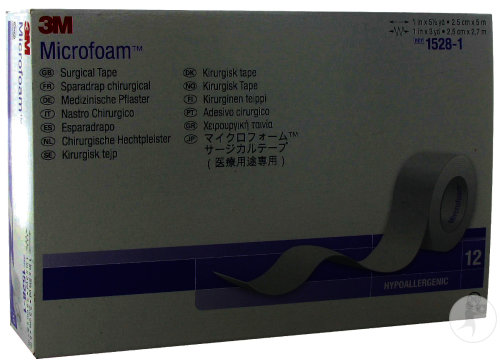 3M Microfoam Sparadrap Chirurgical 2,5cm x 5m Pièces 12 (1528-1)
