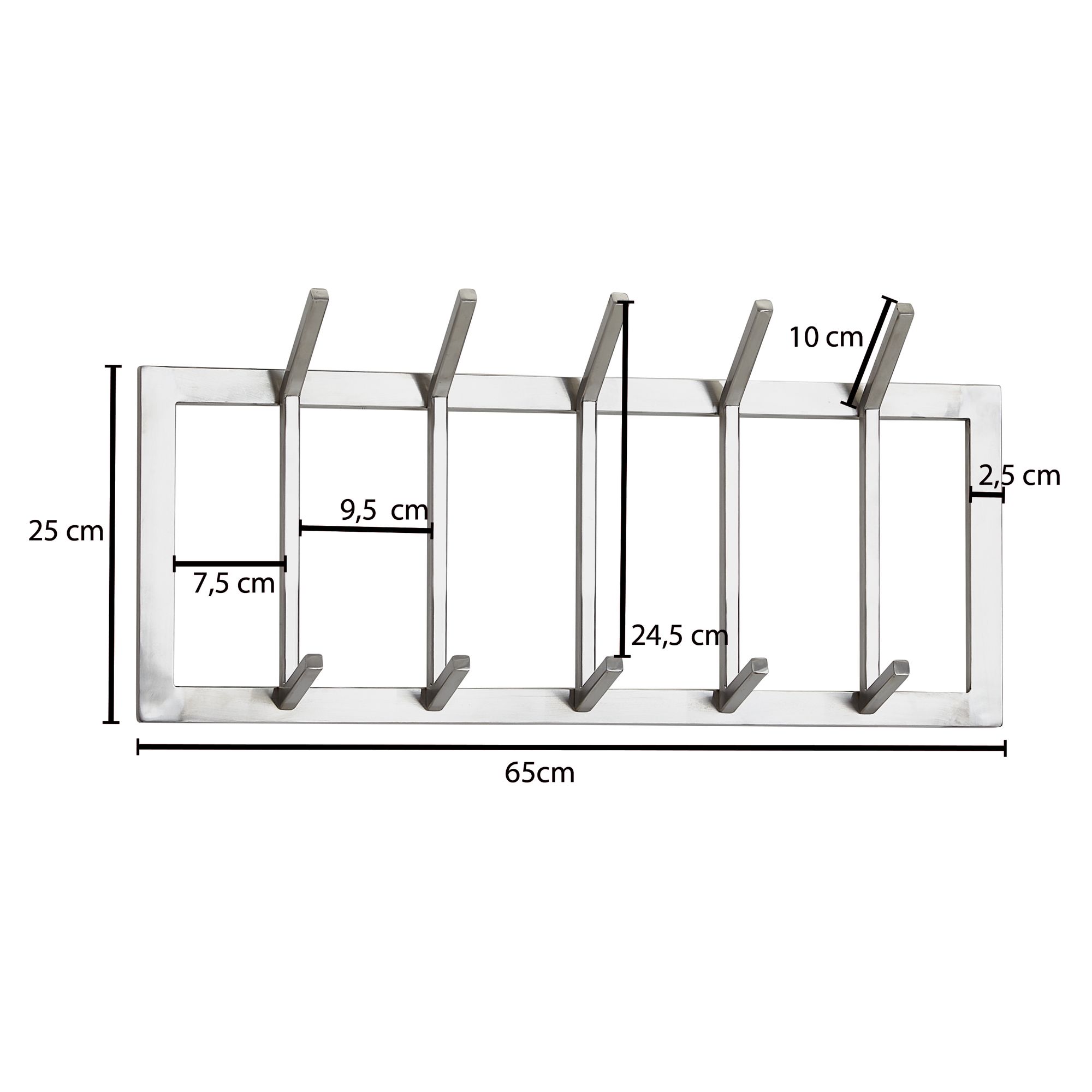 Wandgarderobe FineBuy Garderobe Metall 65 cm Silber Flur Hakenleiste Paneel