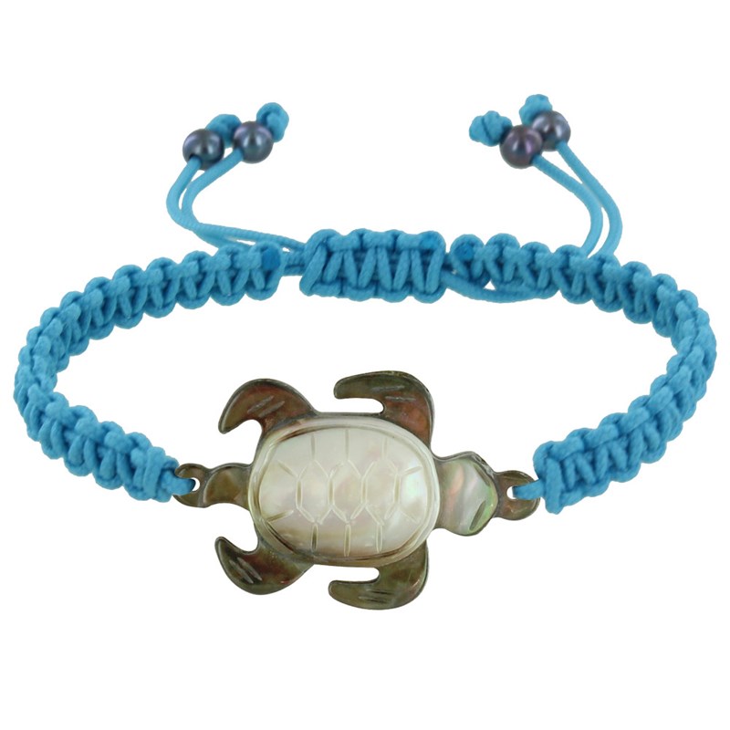 Bracelet Lien Tréssé Tortue Nacre Grise - Turquoise