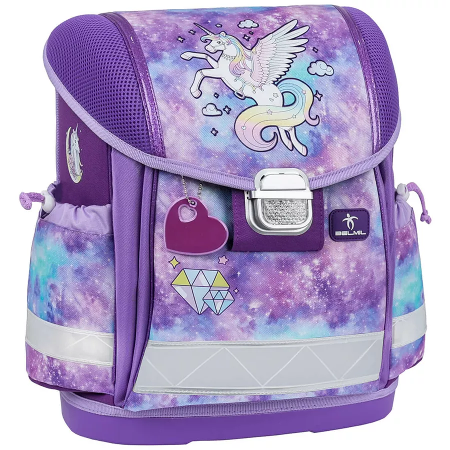 Belmil Schulranzen Classy Schulranzen Set 5-teilig mit Brustgurt Diamond Unicorn