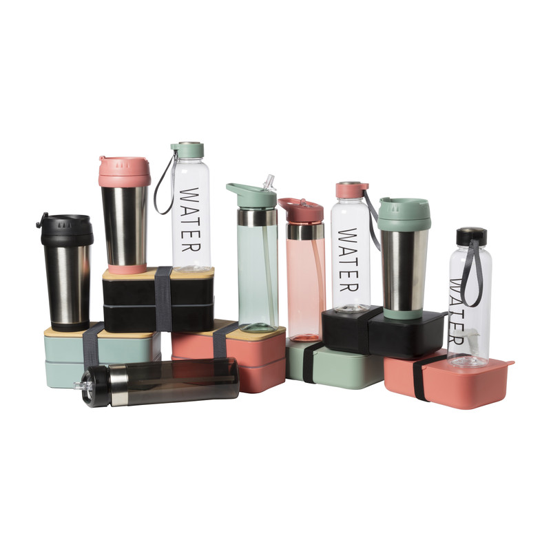 Lunchbox dubbel met bestek - zwart - 700 ml