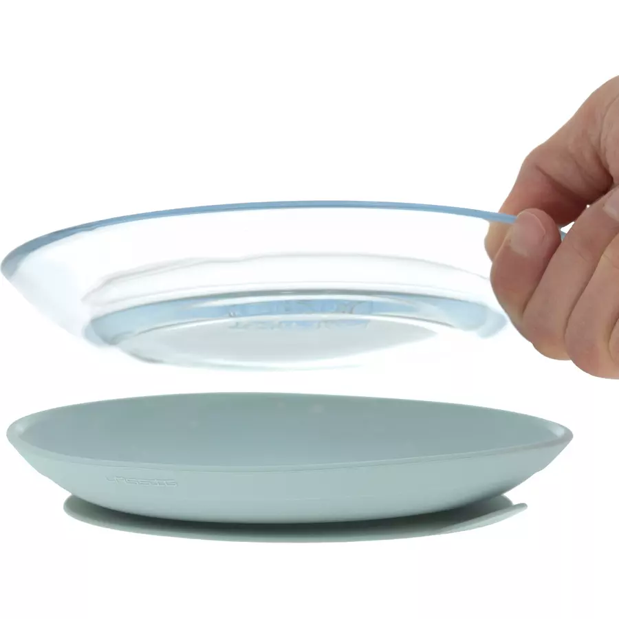 LÄSSIG Esslernset aus Glas und Silikon blue