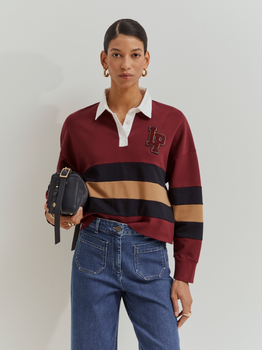 Polo de manga comprida às riscas