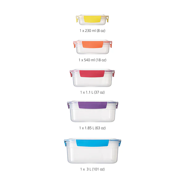 Set de 5 boites de conservation Nest Lock multicolores avec couvercles