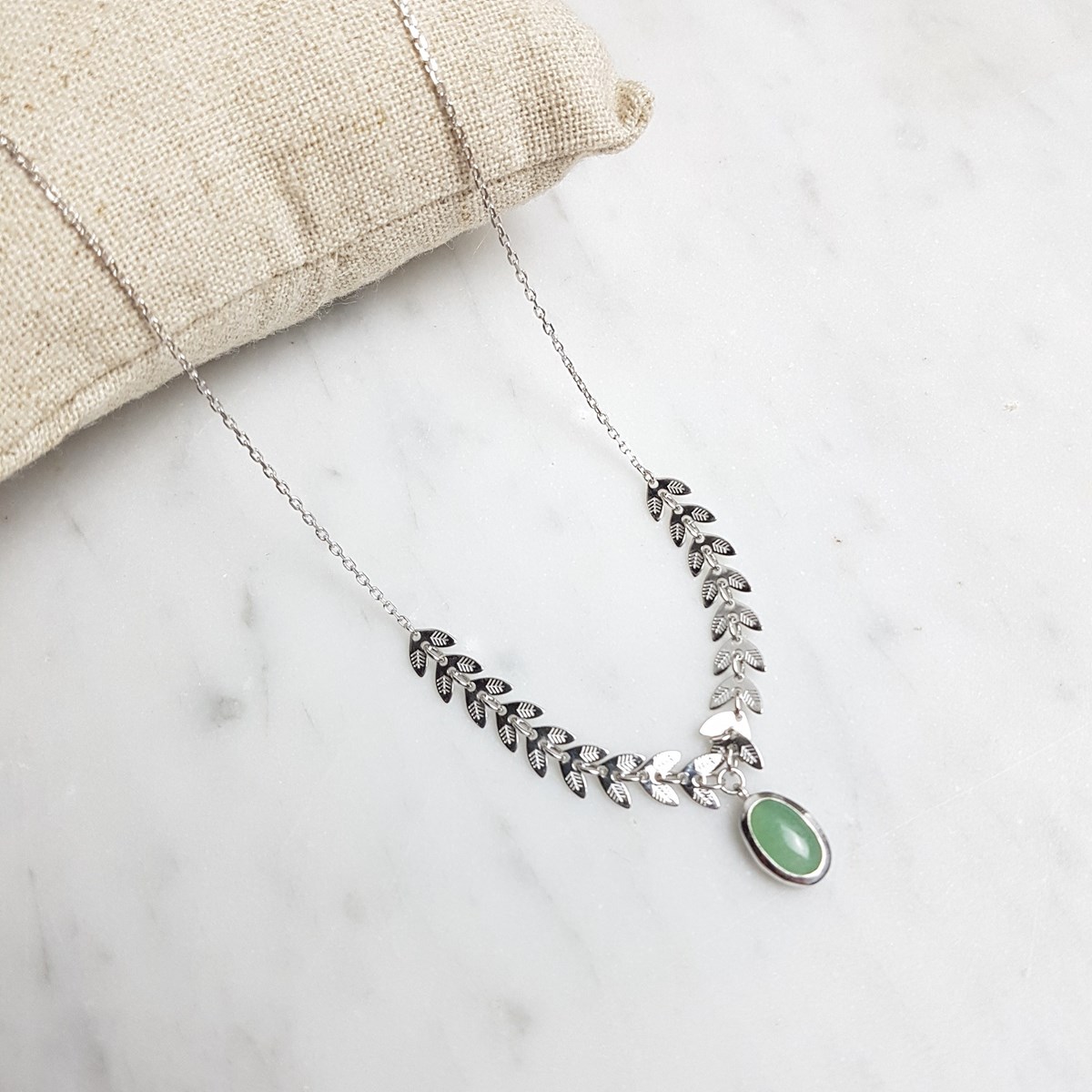Collier Fin Argent Pendentif Pierre Precieuse Aventurine