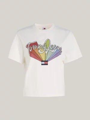 Camiseta Boxy Fit com Logo Arco-Íris