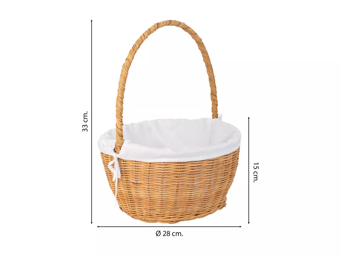 Panier rond en osier avec doublure marron 28x28x15-33h