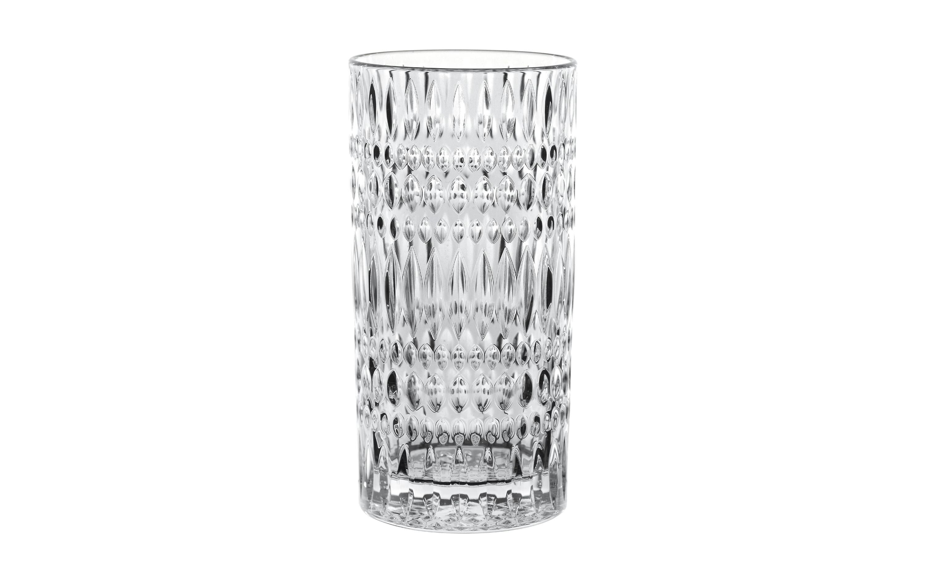 Longdrinkglas Ethno, 4 StückSet mit vier transparenten Longdrinkgläsern aus Kristallglas