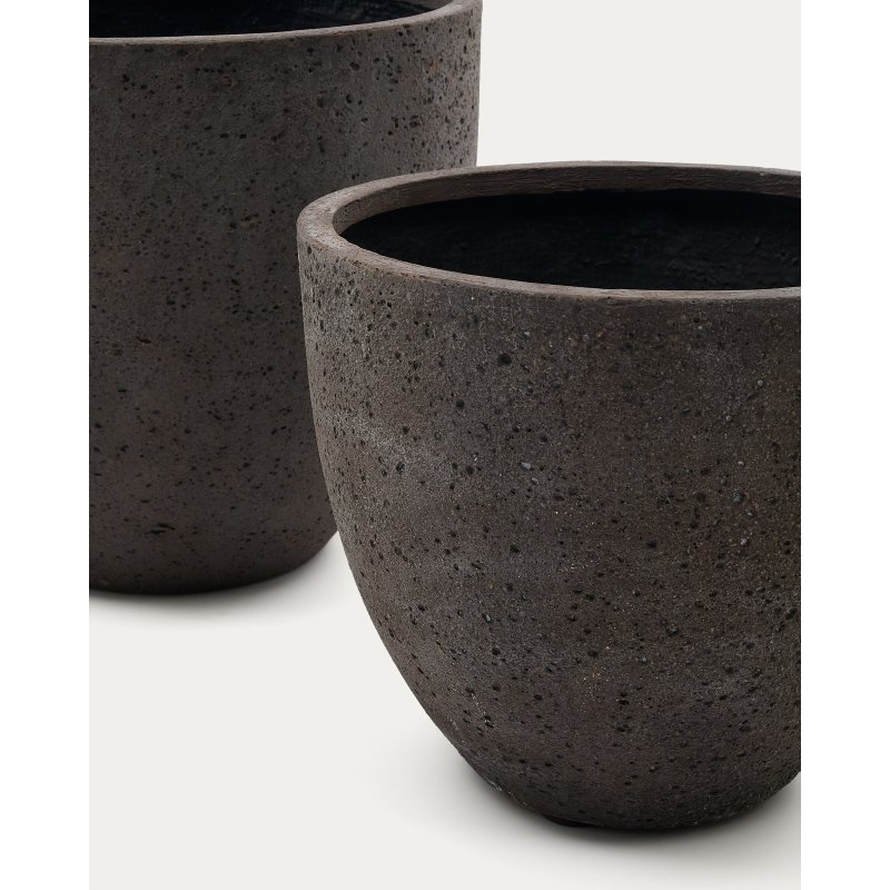 Ensemble Serili de 2 pots de fleurs en ciment et fibre de verre gris foncé Ø 42 cm / Ø 50 cm